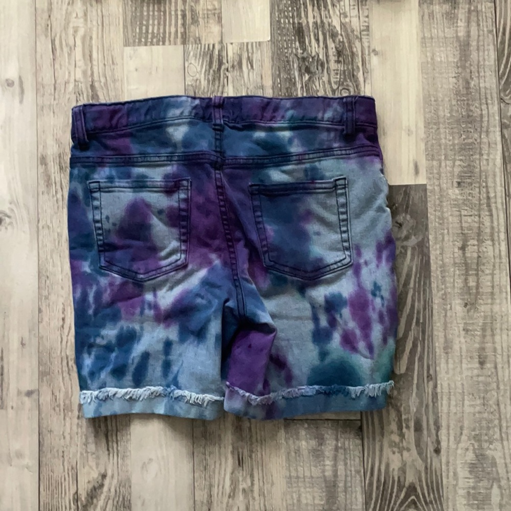 Blue and purple tie dye shorts